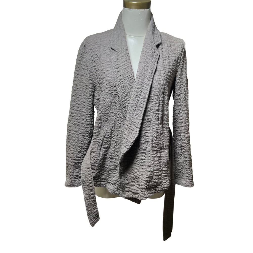 Free People Grey Textured Wrap Jacket‎ Tie Waist Blazer Small Charcoal - Picture 8 of 9